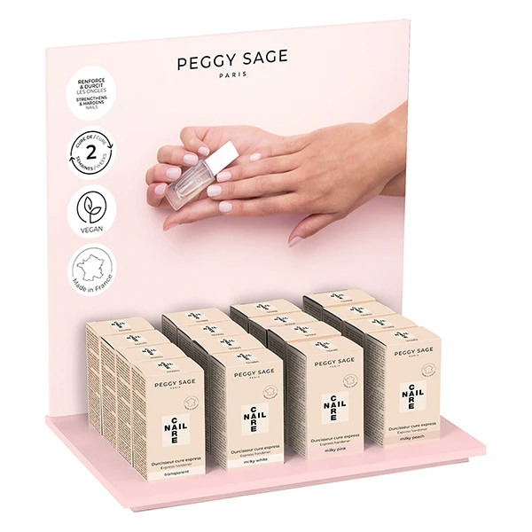 Présentoir De 16 Durcisseurs D'ongles Cure Express Milky Peggy Sage 1 Présentoir De 16 Durcisseurs D'ongles Cure Express Milky Peggy Sage