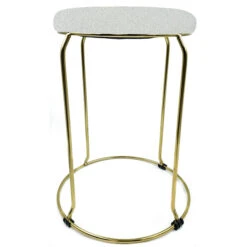Tabouret Bouclettes Blanches Pieds Acier Doré